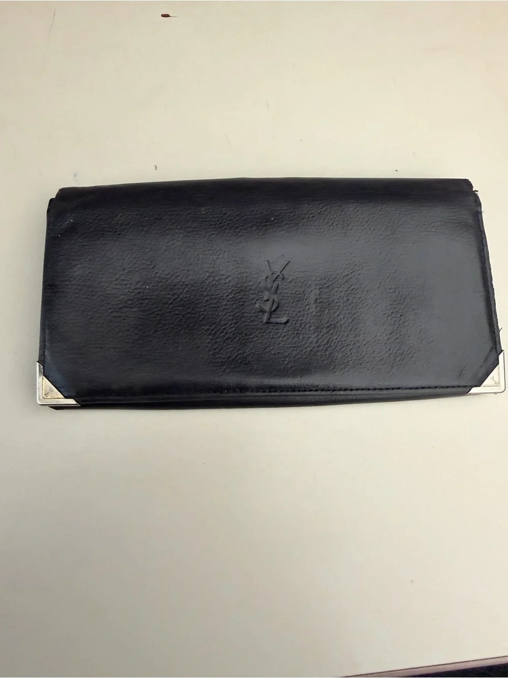 Saint Laurent Black Leather Continental Wallet with Silver Corner Accents